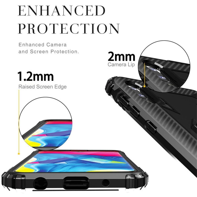 For Samsung Galaxy A10 / M10 Carbon Fiber Protective Case with 360 Degree Rotating Ring Holder