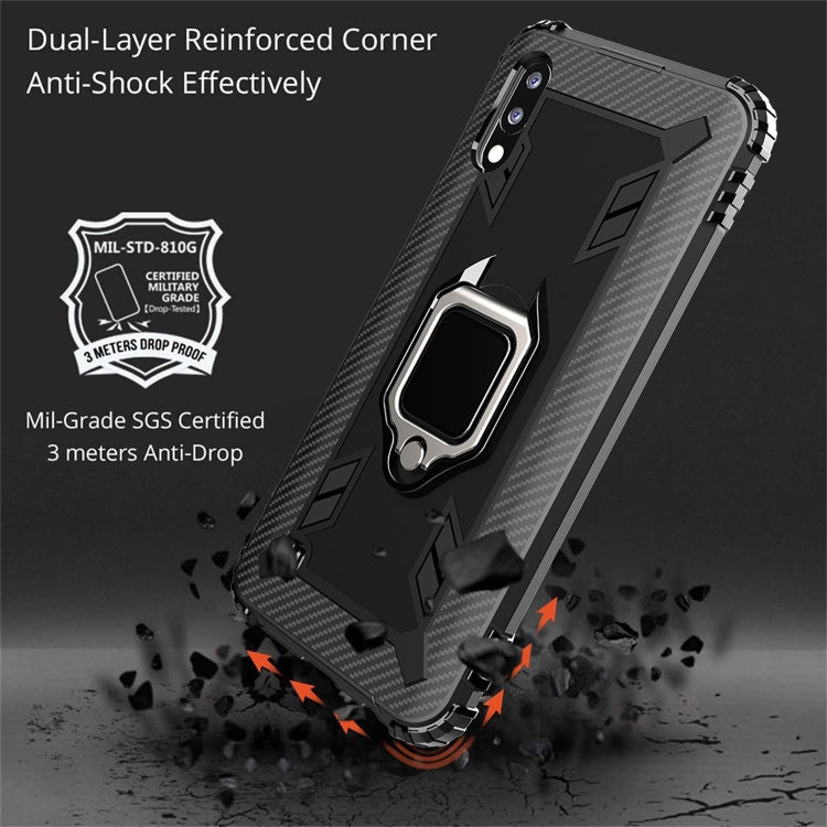 For Samsung Galaxy A10 / M10 Carbon Fiber Protective Case with 360 Degree Rotating Ring Holder