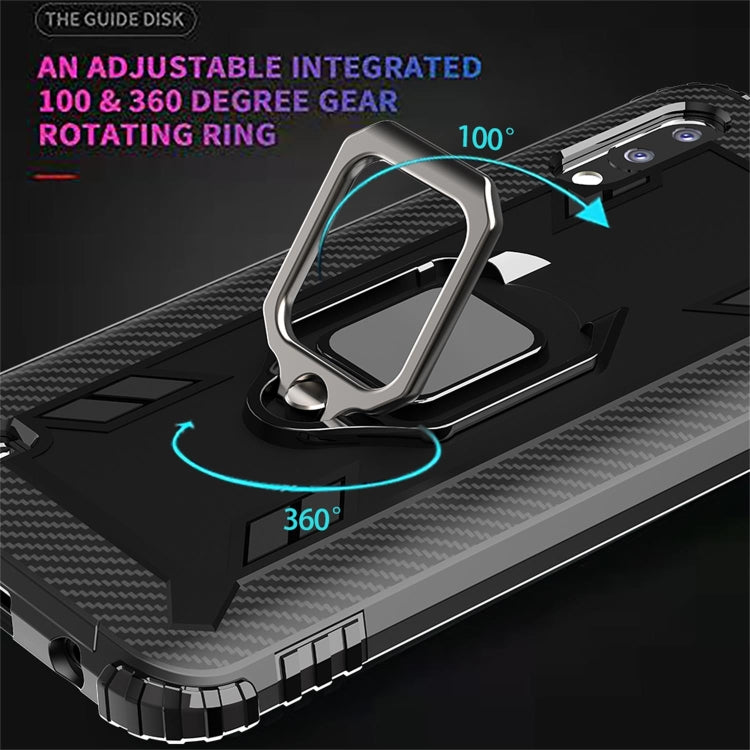 For Samsung Galaxy A10 / M10 Carbon Fiber Protective Case with 360 Degree Rotating Ring Holder