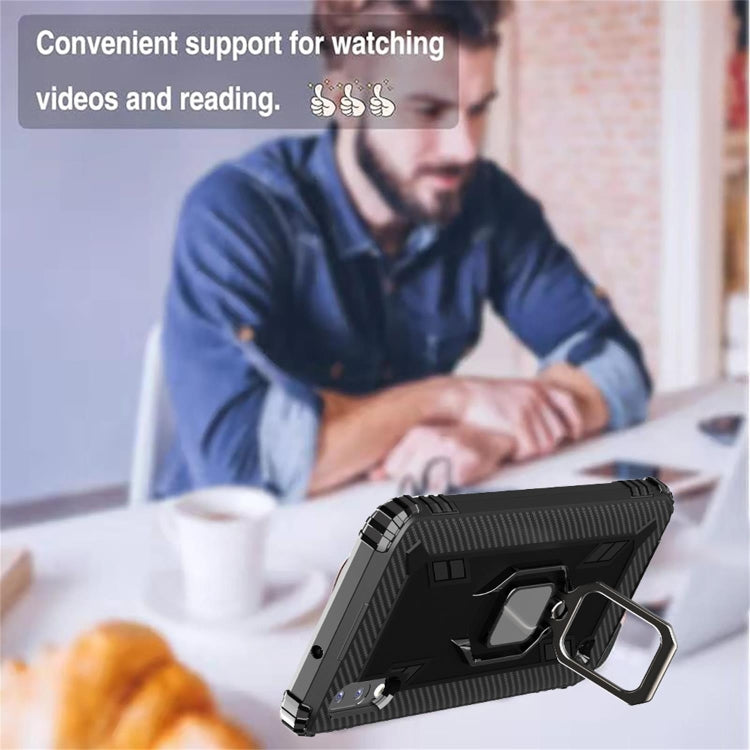 For Samsung Galaxy A10 / M10 Carbon Fiber Protective Case with 360 Degree Rotating Ring Holder