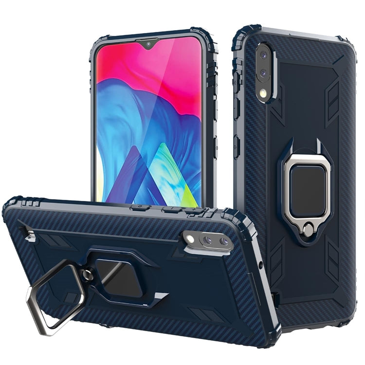 For Samsung Galaxy A10 / M10 Carbon Fiber Protective Case with 360 Degree Rotating Ring Holder