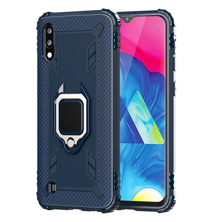 For Samsung Galaxy A10 / M10 Carbon Fiber Protective Case with 360 Degree Rotating Ring Holder