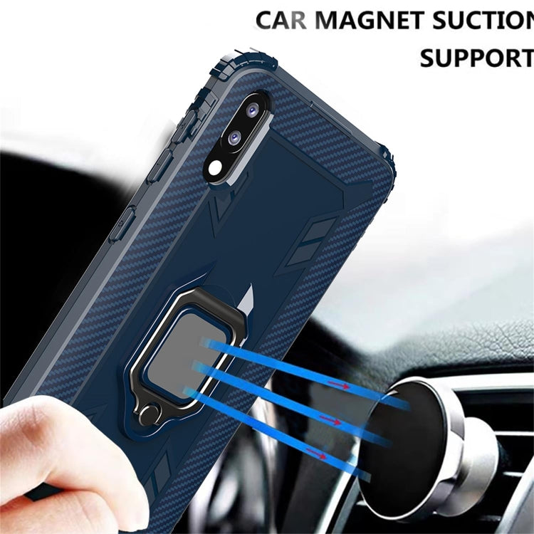 For Samsung Galaxy A10 / M10 Carbon Fiber Protective Case with 360 Degree Rotating Ring Holder