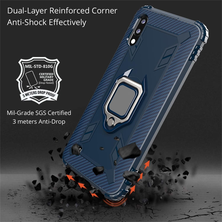 For Samsung Galaxy A10 / M10 Carbon Fiber Protective Case with 360 Degree Rotating Ring Holder