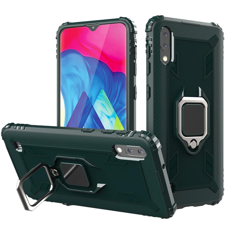 For Samsung Galaxy A10 / M10 Carbon Fiber Protective Case with 360 Degree Rotating Ring Holder