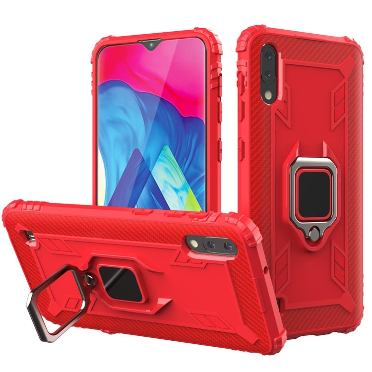For Samsung Galaxy A10 / M10 Carbon Fiber Protective Case with 360 Degree Rotating Ring Holder
