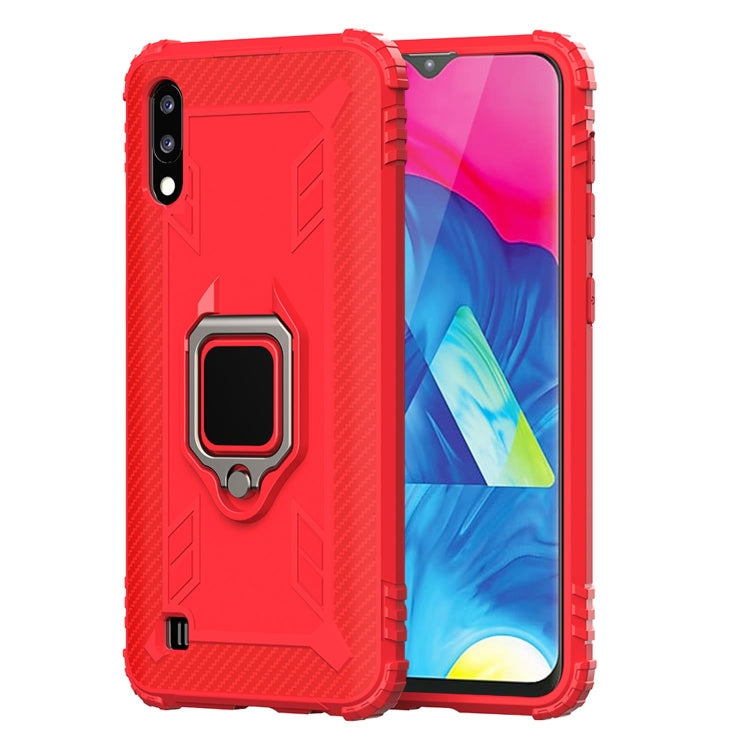 For Samsung Galaxy A10 / M10 Carbon Fiber Protective Case with 360 Degree Rotating Ring Holder