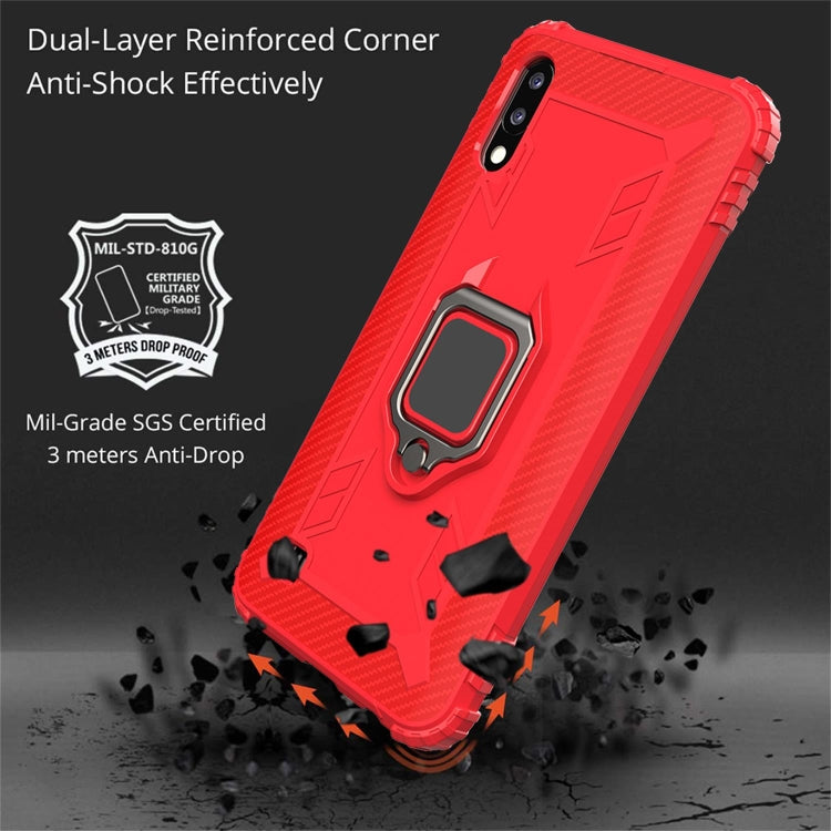 For Samsung Galaxy A10 / M10 Carbon Fiber Protective Case with 360 Degree Rotating Ring Holder