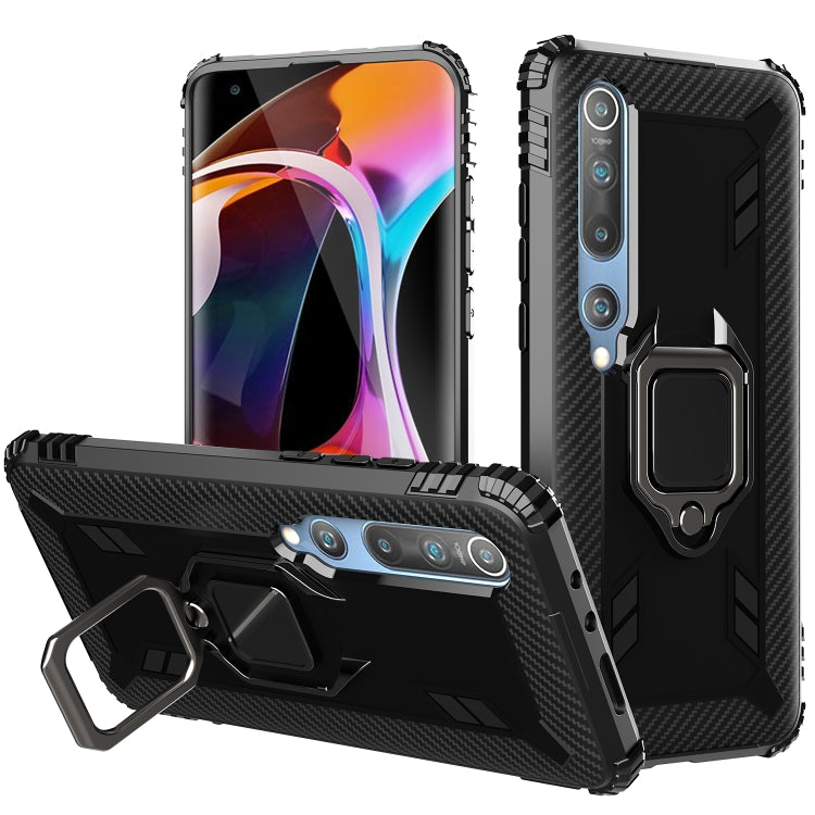 For Xiaomi Mi 10 / 10 Pro Carbon Fiber Protective Case with 360 Degree Rotating Ring Holder