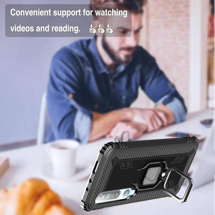 For Xiaomi Mi 10 / 10 Pro Carbon Fiber Protective Case with 360 Degree Rotating Ring Holder