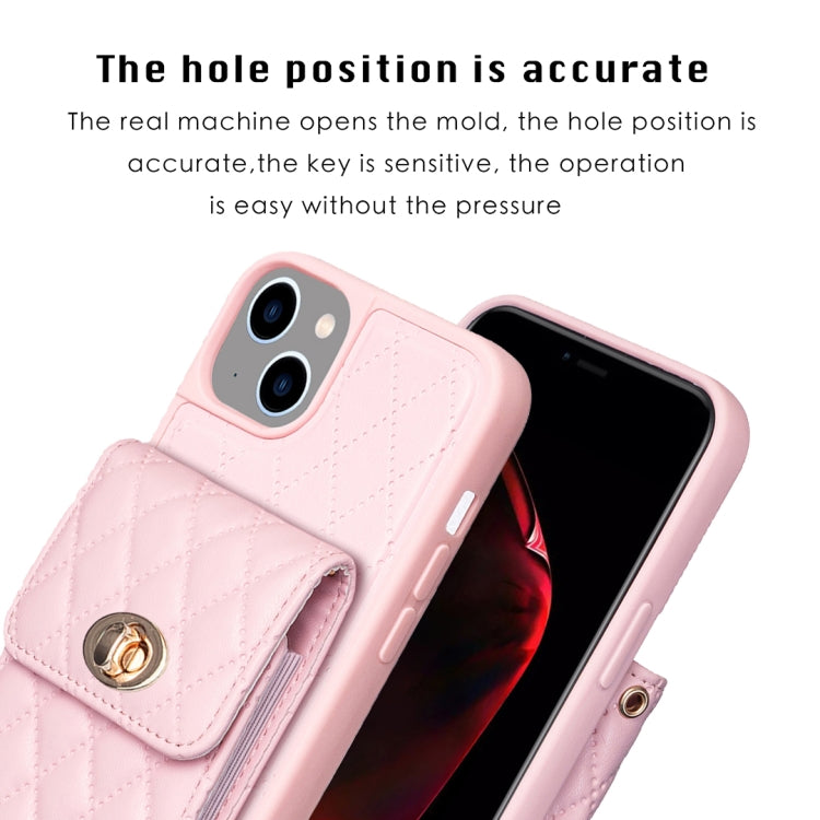 For iPhone 14 Plus Vertical Metal Buckle Wallet Rhombic Leather Phone Case