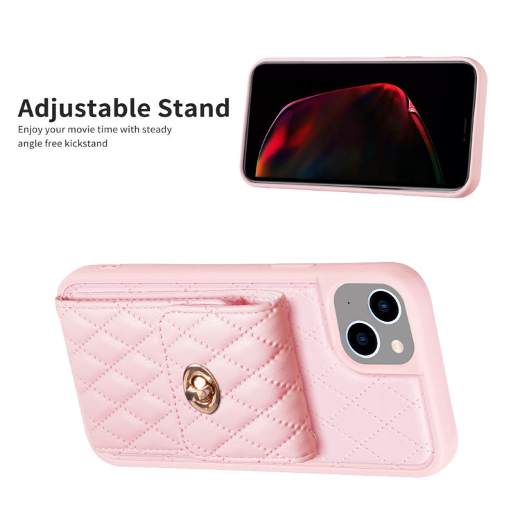 For iPhone 14 Plus Vertical Metal Buckle Wallet Rhombic Leather Phone Case