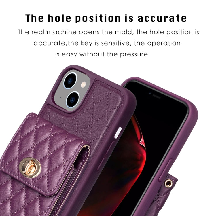 For iPhone 14 Plus Vertical Metal Buckle Wallet Rhombic Leather Phone Case