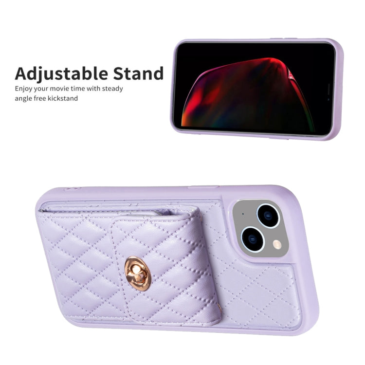 For iPhone 14 Plus Vertical Metal Buckle Wallet Rhombic Leather Phone Case