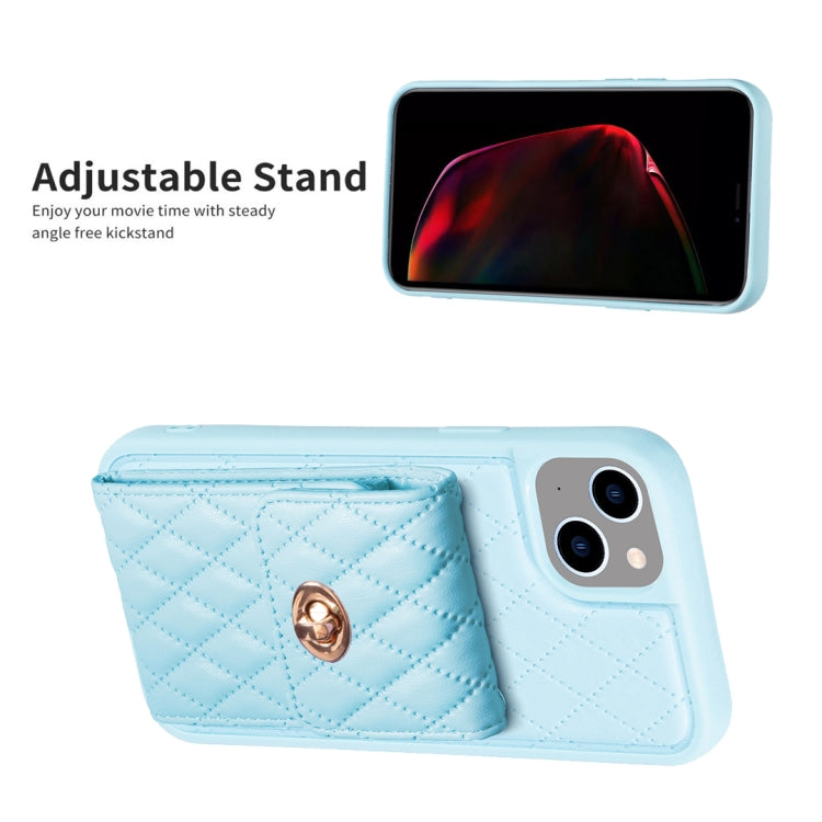 For iPhone 14 Plus Vertical Metal Buckle Wallet Rhombic Leather Phone Case