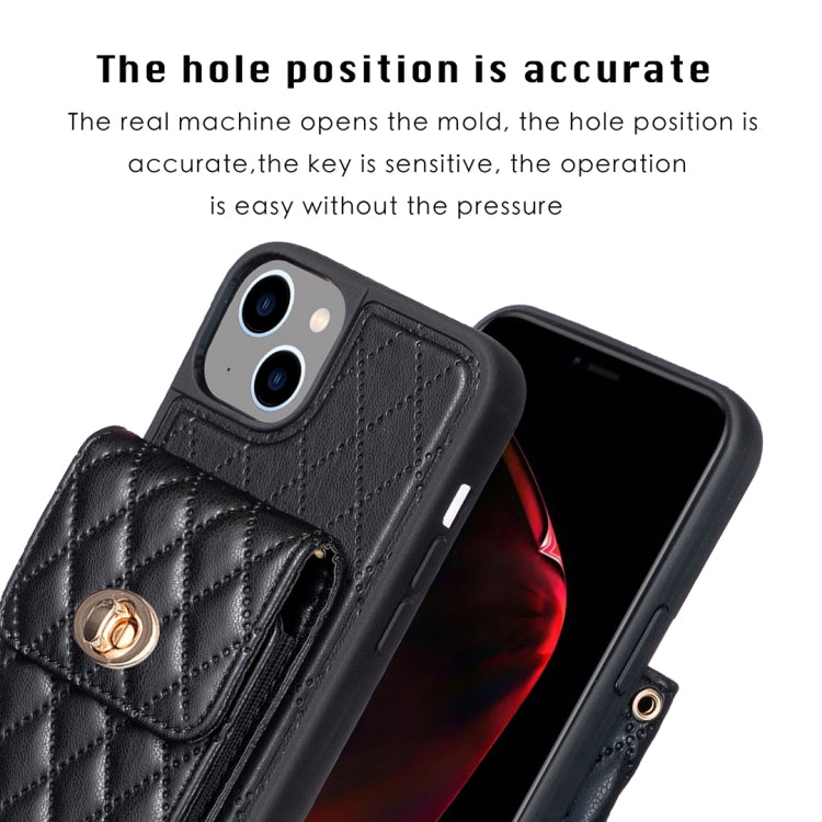 For iPhone 14 Plus Vertical Metal Buckle Wallet Rhombic Leather Phone Case
