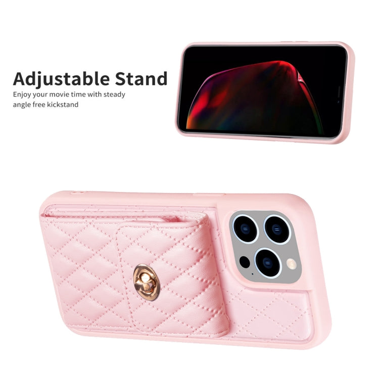 For iPhone 14 Pro Vertical Metal Buckle Wallet Rhombic Leather Phone Case
