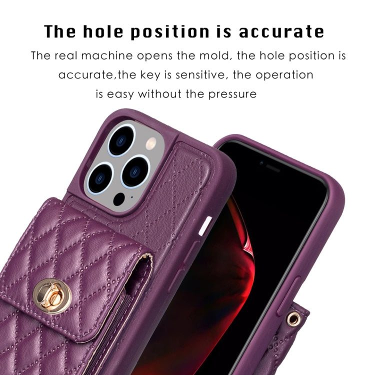 For iPhone 14 Pro Vertical Metal Buckle Wallet Rhombic Leather Phone Case
