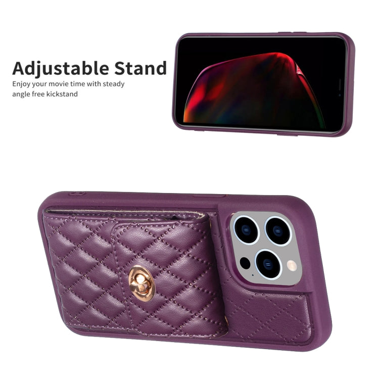 For iPhone 14 Pro Vertical Metal Buckle Wallet Rhombic Leather Phone Case