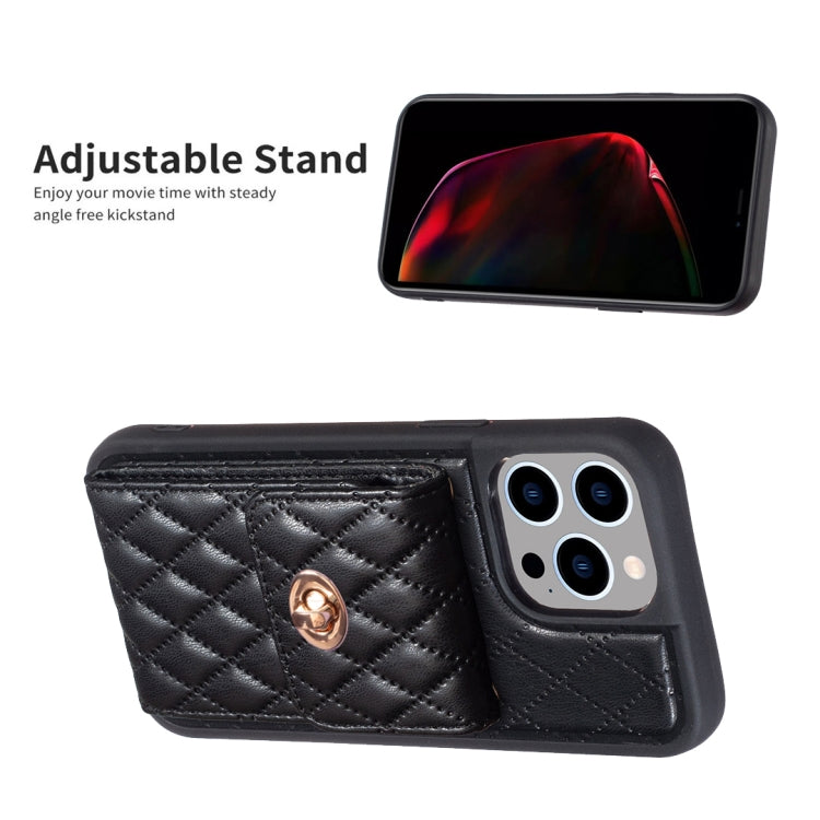 For iPhone 14 Pro Vertical Metal Buckle Wallet Rhombic Leather Phone Case