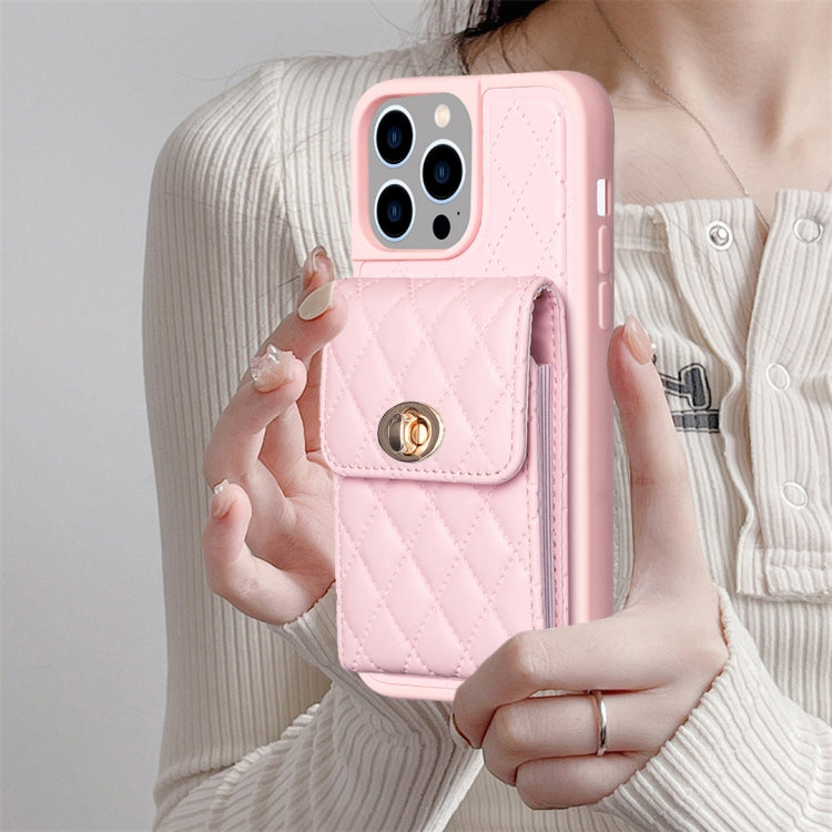 For iPhone 14 Pro Max Vertical Metal Buckle Wallet Rhombic Leather Phone Case