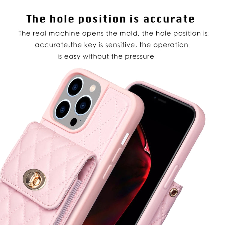 For iPhone 14 Pro Max Vertical Metal Buckle Wallet Rhombic Leather Phone Case