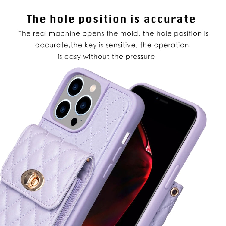 For iPhone 14 Pro Max Vertical Metal Buckle Wallet Rhombic Leather Phone Case