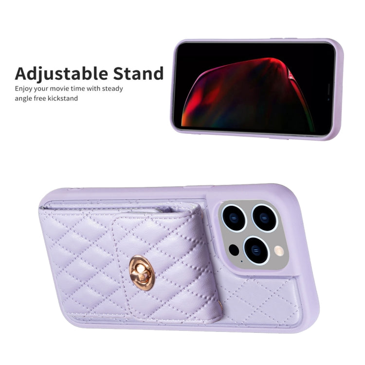 For iPhone 14 Pro Max Vertical Metal Buckle Wallet Rhombic Leather Phone Case