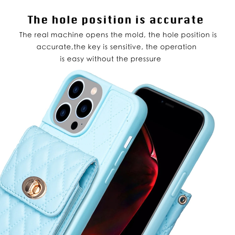 For iPhone 14 Pro Max Vertical Metal Buckle Wallet Rhombic Leather Phone Case