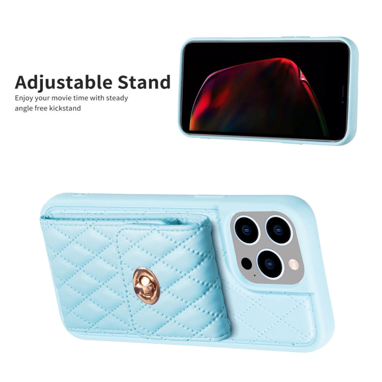 For iPhone 14 Pro Max Vertical Metal Buckle Wallet Rhombic Leather Phone Case