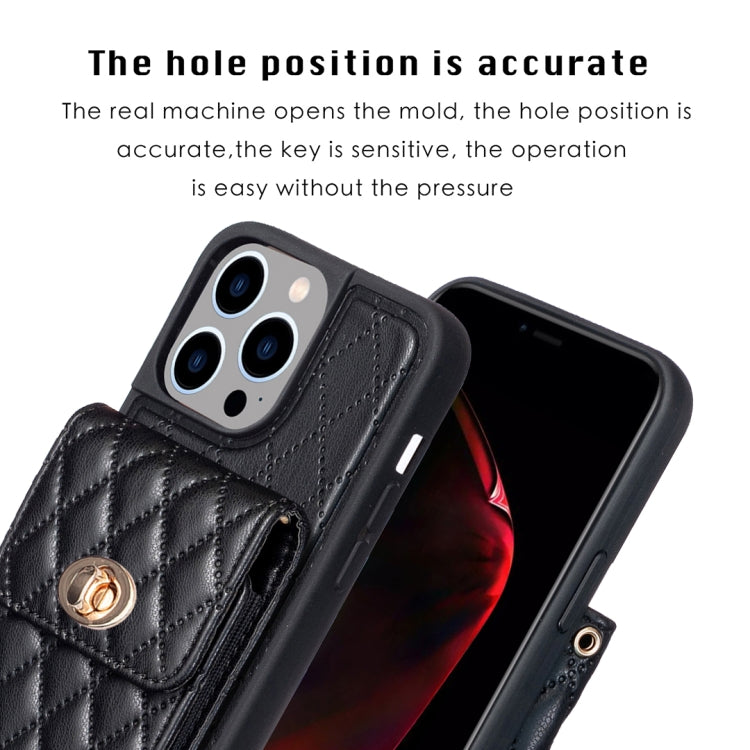 For iPhone 14 Pro Max Vertical Metal Buckle Wallet Rhombic Leather Phone Case