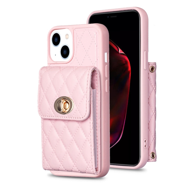 For iPhone 13 Vertical Metal Buckle Wallet Rhombic Leather Phone Case