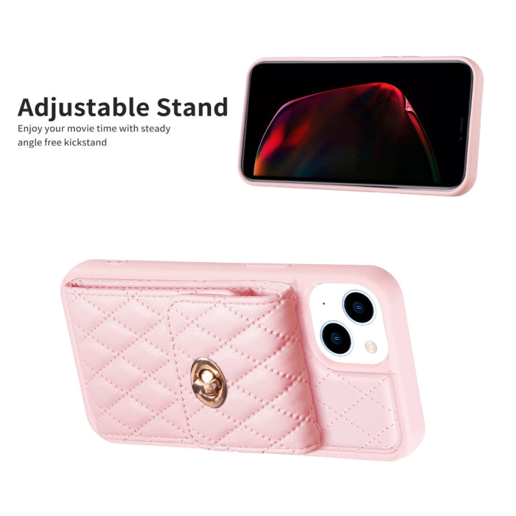 For iPhone 13 Vertical Metal Buckle Wallet Rhombic Leather Phone Case