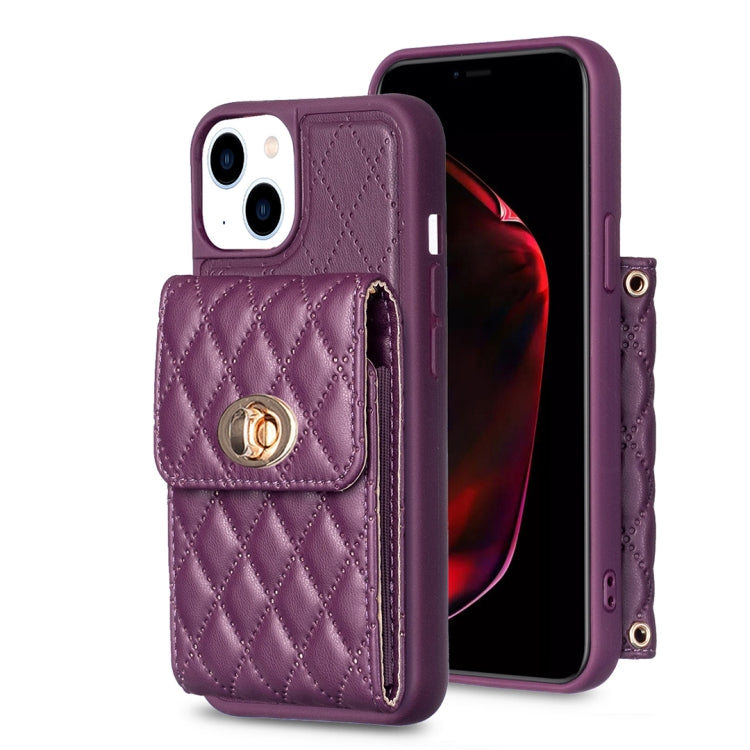 For iPhone 13 Vertical Metal Buckle Wallet Rhombic Leather Phone Case