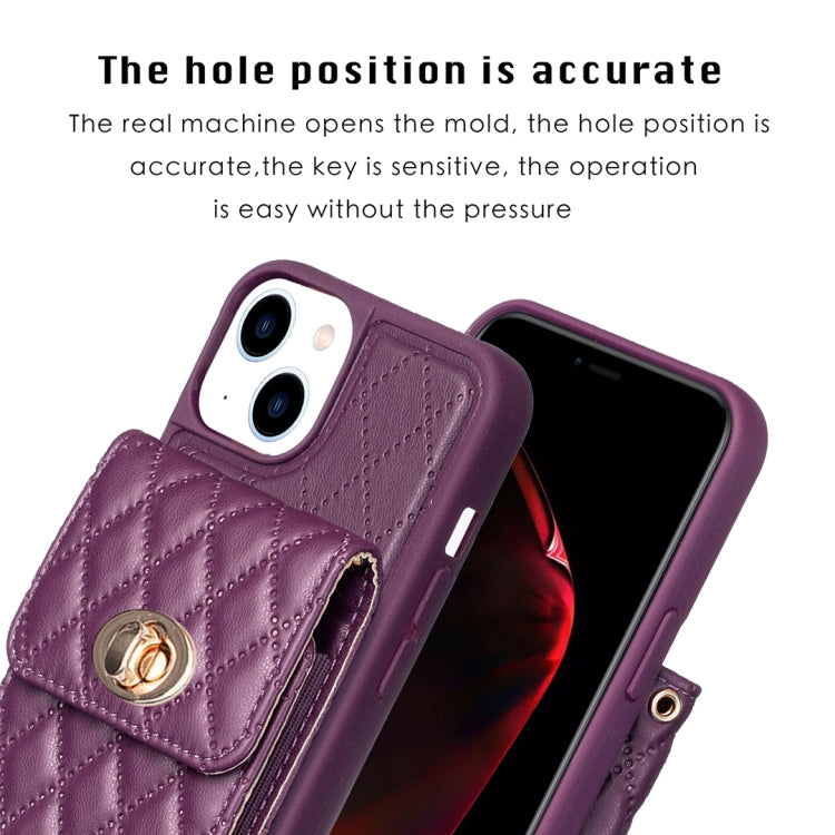 For iPhone 13 Vertical Metal Buckle Wallet Rhombic Leather Phone Case