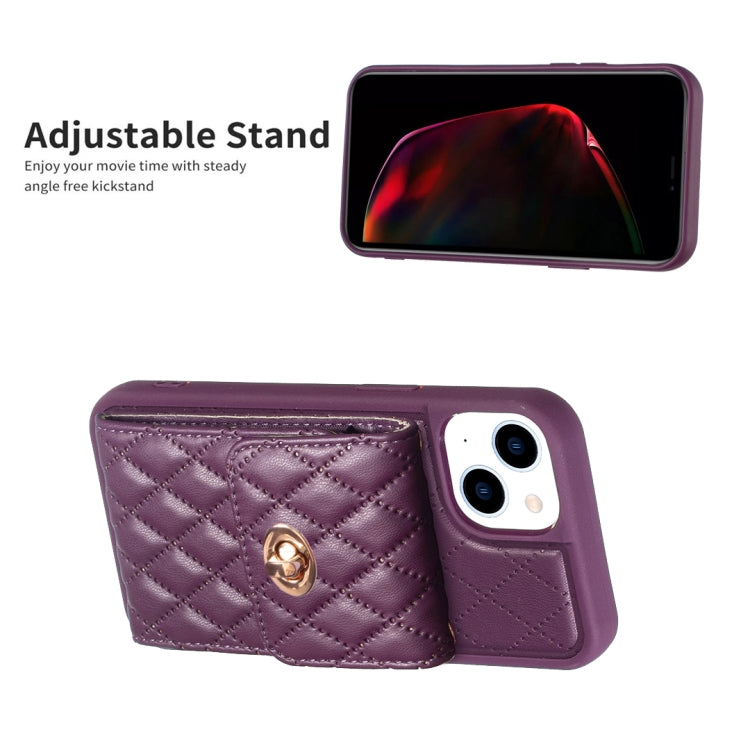 For iPhone 13 Vertical Metal Buckle Wallet Rhombic Leather Phone Case