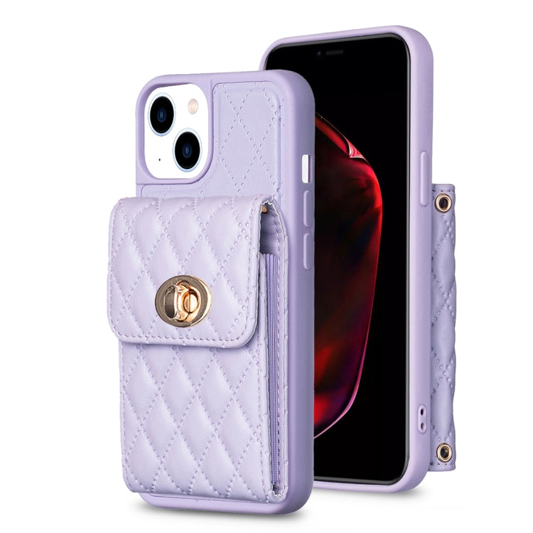 For iPhone 13 Vertical Metal Buckle Wallet Rhombic Leather Phone Case