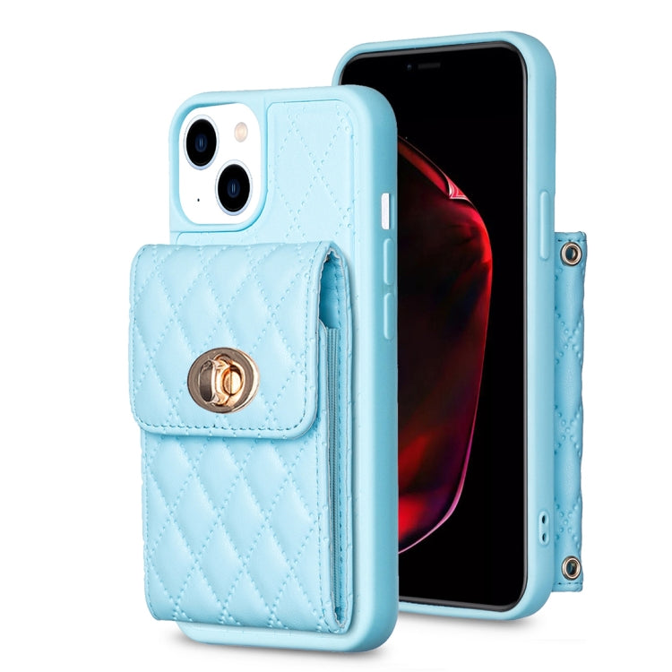 For iPhone 13 Vertical Metal Buckle Wallet Rhombic Leather Phone Case