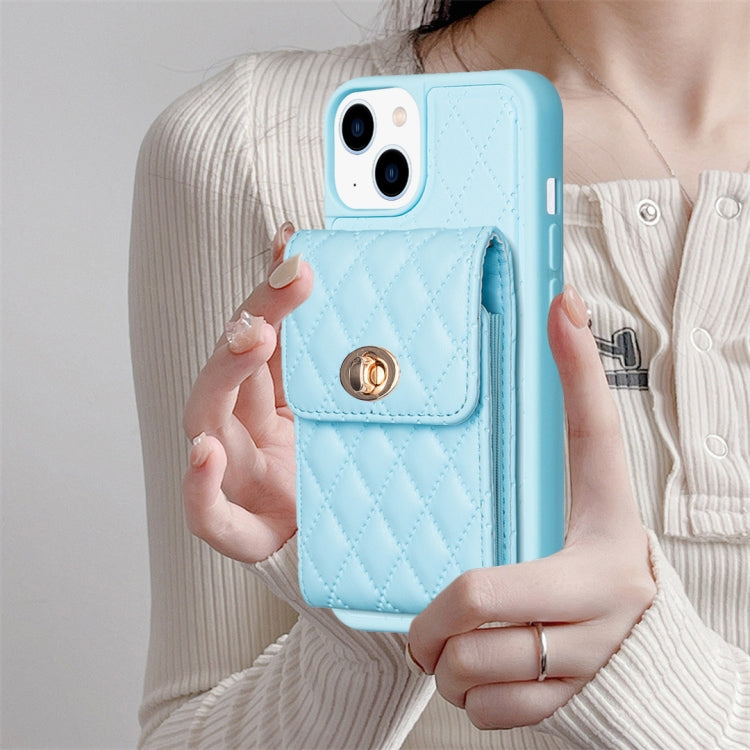 For iPhone 13 Vertical Metal Buckle Wallet Rhombic Leather Phone Case