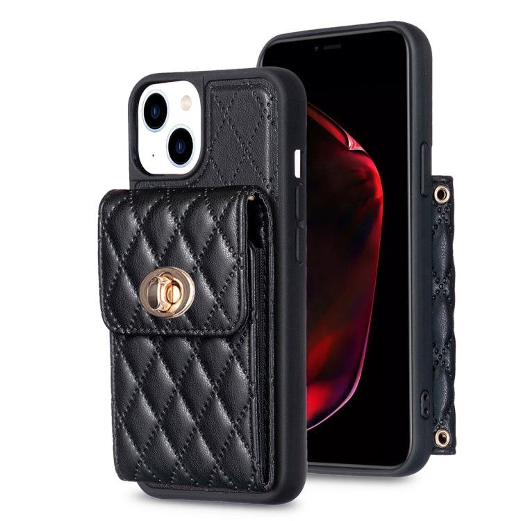 For iPhone 13 Vertical Metal Buckle Wallet Rhombic Leather Phone Case