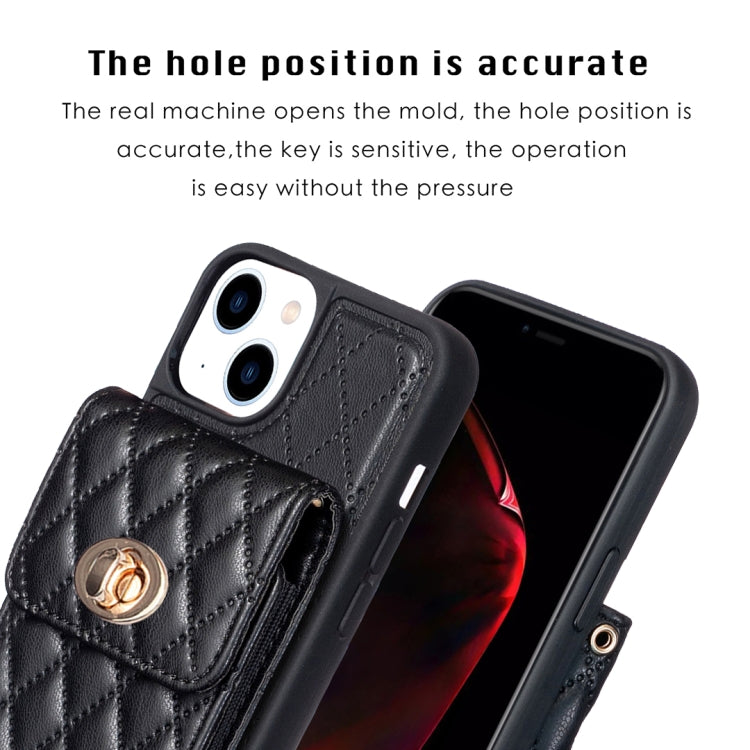 For iPhone 13 Vertical Metal Buckle Wallet Rhombic Leather Phone Case