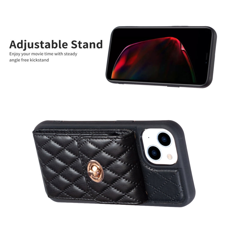For iPhone 13 Vertical Metal Buckle Wallet Rhombic Leather Phone Case