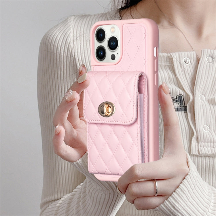 For iPhone 13 Pro Vertical Metal Buckle Wallet Rhombic Leather Phone Case