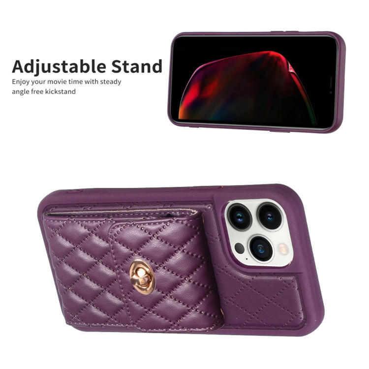 For iPhone 13 Pro Vertical Metal Buckle Wallet Rhombic Leather Phone Case