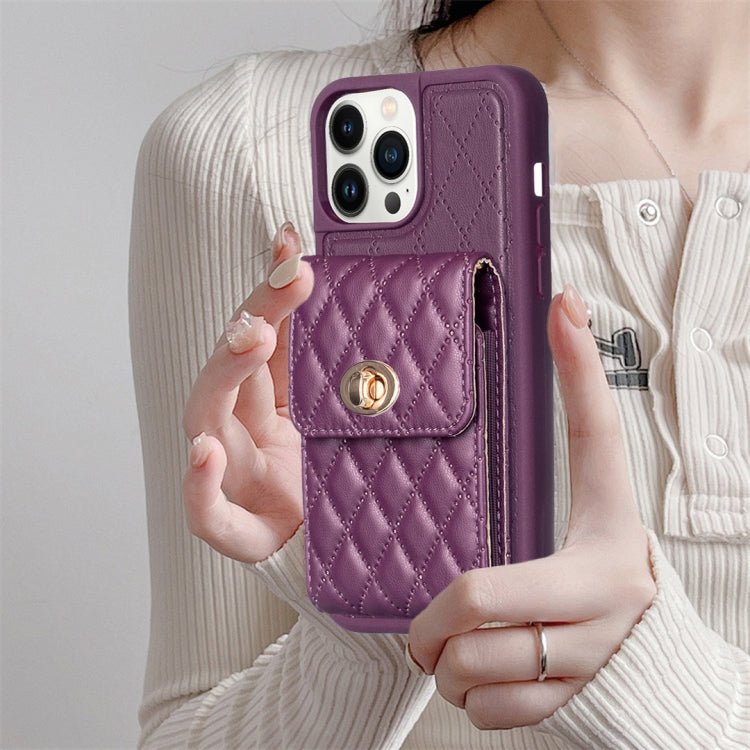 For iPhone 13 Pro Vertical Metal Buckle Wallet Rhombic Leather Phone Case