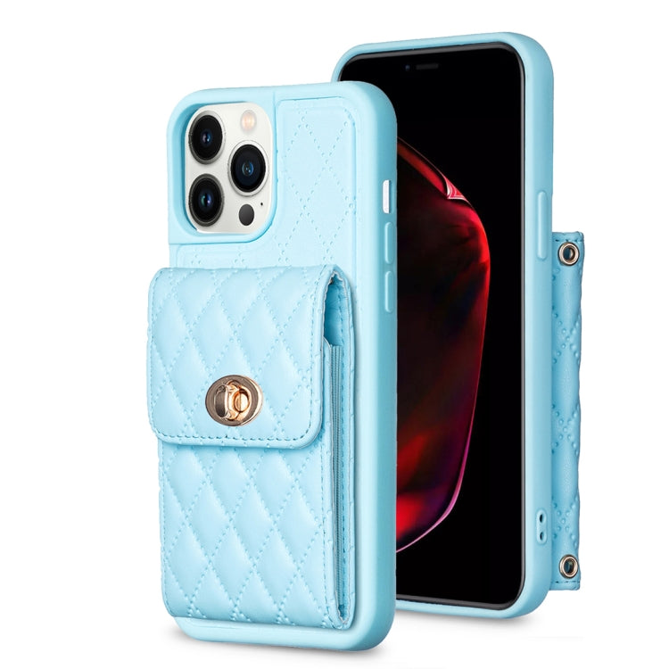 For iPhone 13 Pro Vertical Metal Buckle Wallet Rhombic Leather Phone Case