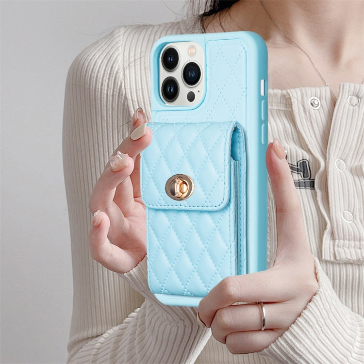 For iPhone 13 Pro Vertical Metal Buckle Wallet Rhombic Leather Phone Case