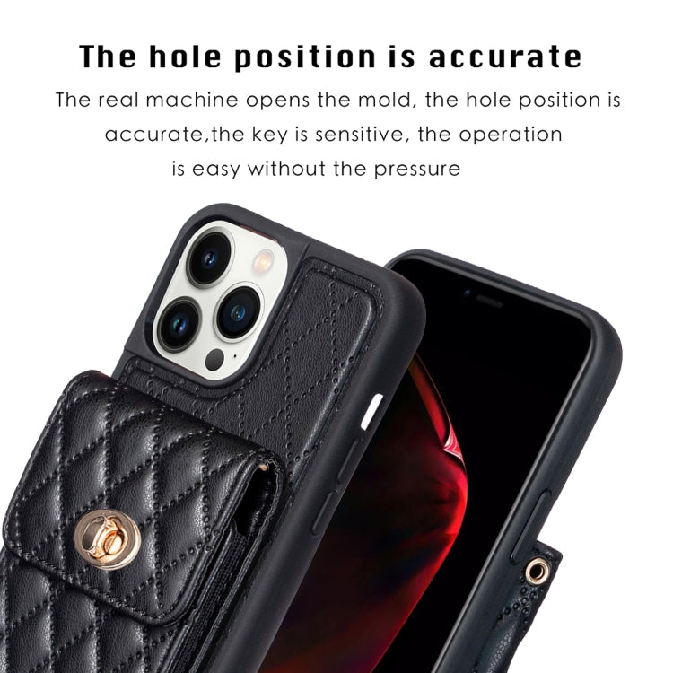 For iPhone 13 Pro Vertical Metal Buckle Wallet Rhombic Leather Phone Case