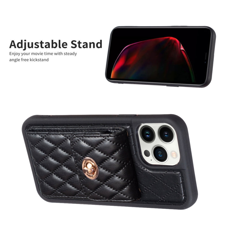 For iPhone 13 Pro Vertical Metal Buckle Wallet Rhombic Leather Phone Case