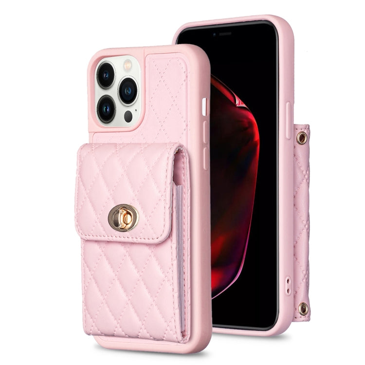 For iPhone 13 Pro Max Vertical Metal Buckle Wallet Rhombic Leather Phone Case